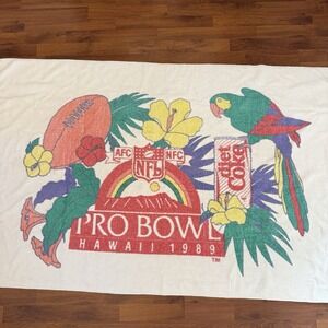 Vtg 80 90s Dundee NFL Pro Bowl Beach Towel Hawaii Diet Coke Parrot Tropical 1989